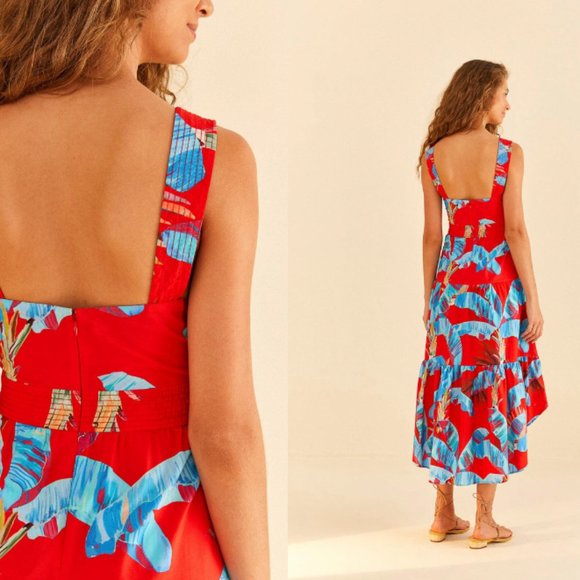 FARM RIO RED SWEET JUNGLE PRINT MIDI DRESS sz M - Picture 2 of 4